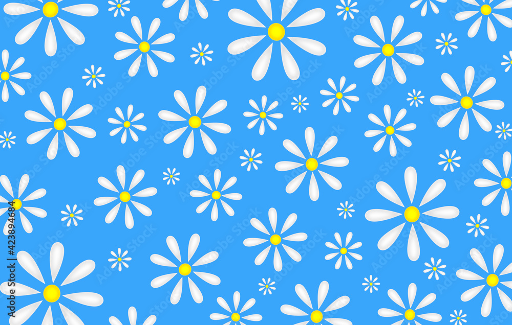 beautiful illustration of daisies on a blue background beautiful illustration of daisies on a blue background