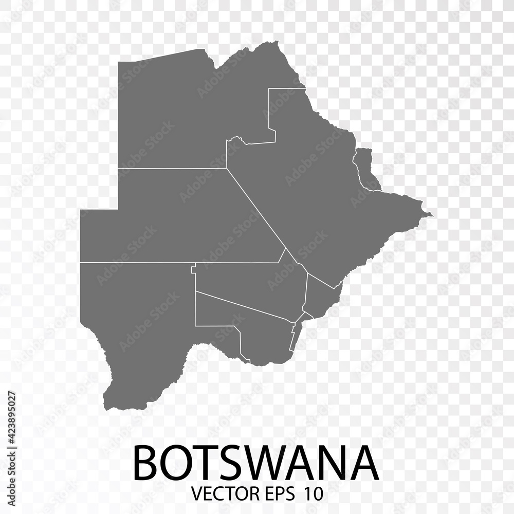 Transparent - High Detailed Grey Map of Botswana. Vector Eps 10.