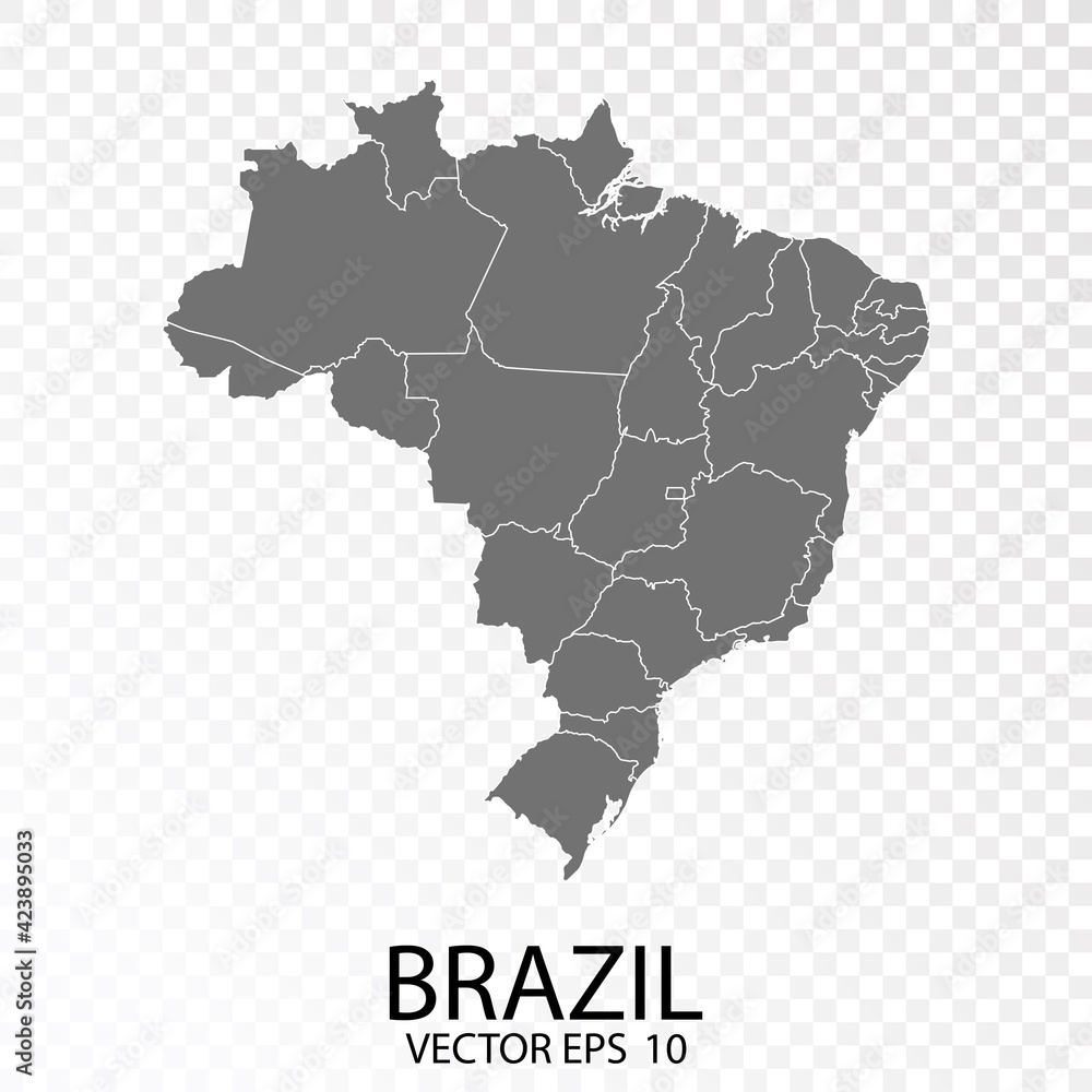 Transparent - High Detailed Grey Map of Brazil. Vector eps10.