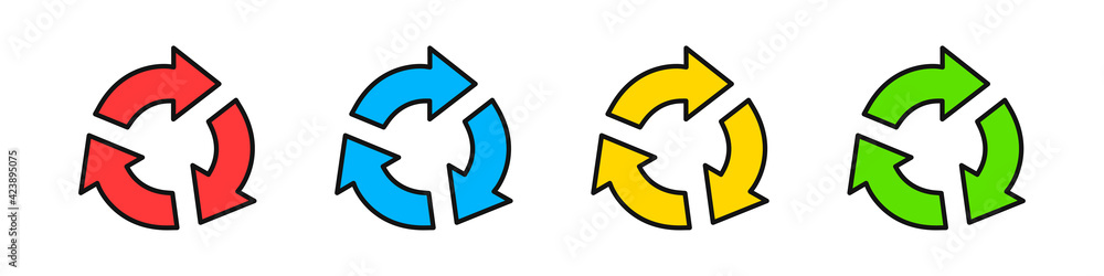 Recycling icons set of different colors isolated on white background. Garbage and waste recycling concept. Vector illustration Recycling icons set of different colors isolated on white background. Garbage and waste recycling concept. Vector illustration