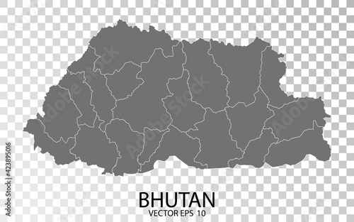 Transparent - High Detailed Grey Map of Bhutan. Vector Eps 10.