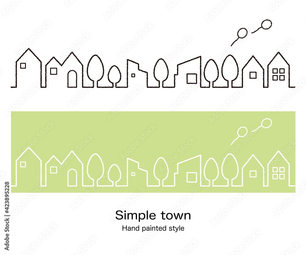シンプルな街並み 家 町 手描き風 イラストカット Stock 벡터 Adobe Stock