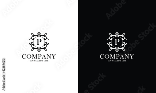 Letter P logo or monogram. For your business. Vector sign. Beautiful flower and leaf style. Personal logo.