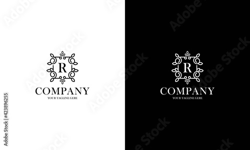 Letter R logo or monogram. For your business. Vector sign. Beautiful flower and leaf style. Personal logo.