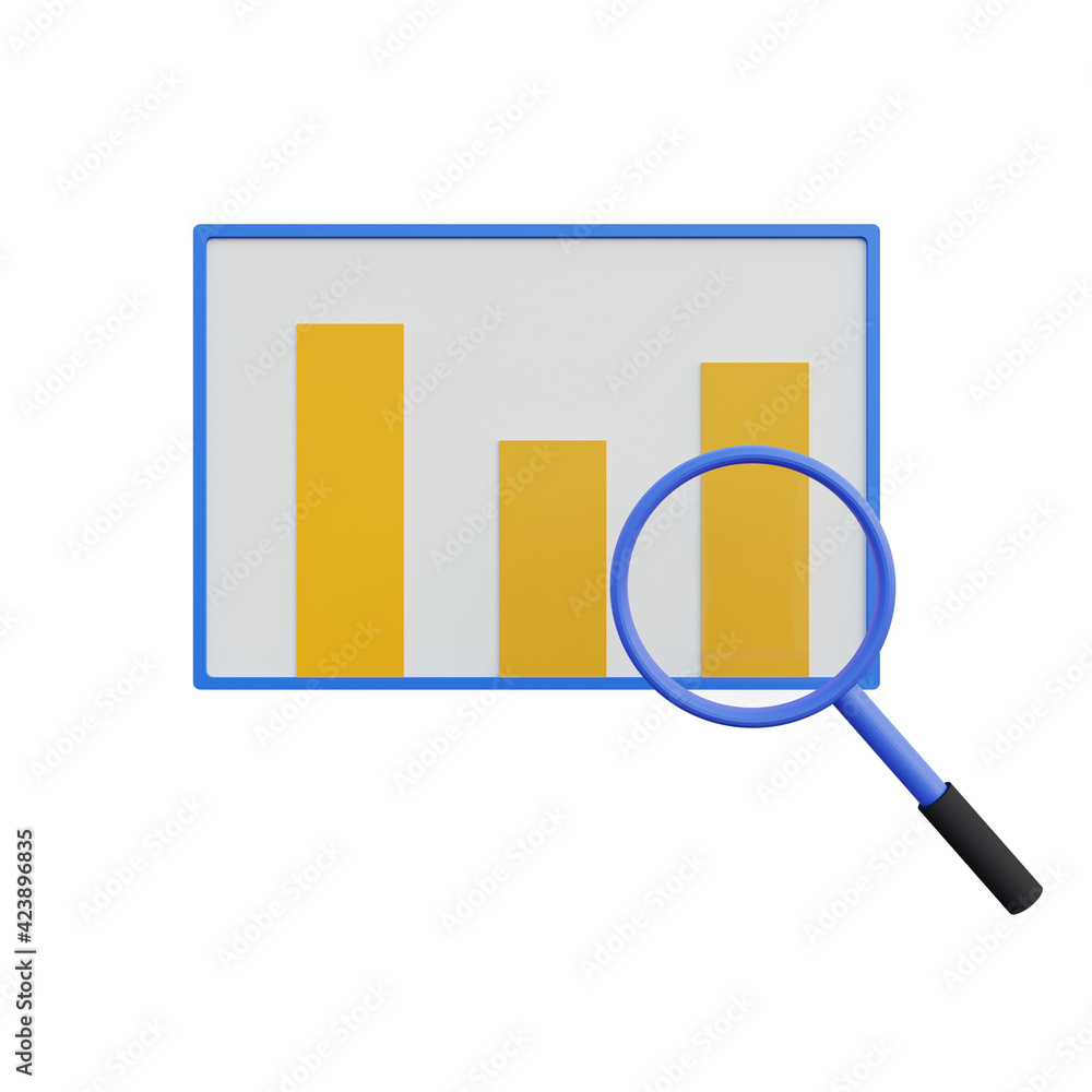 3d illustration graphic with magnifying 3d illustration graphic with magnifying