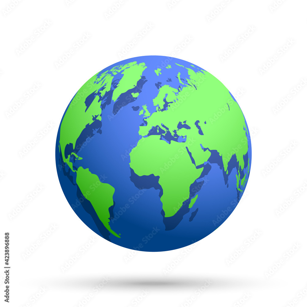 Globe with world map on white background. Earth. Vector illustration.