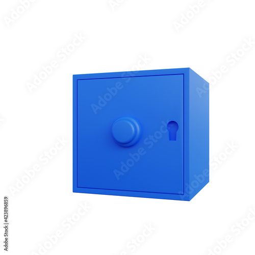 3d illustration of a blue safe box on white background