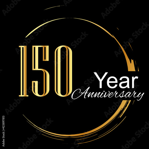 150 Year Anniversary Celebration Gold Black Background Color Vector Template Design Illustration