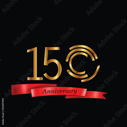 150 Year Anniversary Celebration Gold Black Background Color Vector Template Design Illustration