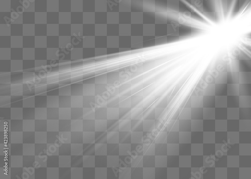 Sunlight translucent special light effect design. Vector blur in radiance light. Isolated sunlight transparent background.