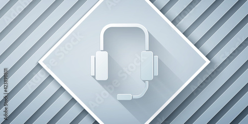 Paper cut Online psychological counseling distance icon isolated on grey background. Psychotherapy, psychological help, psychiatrist online consulting. Paper art style. Vector