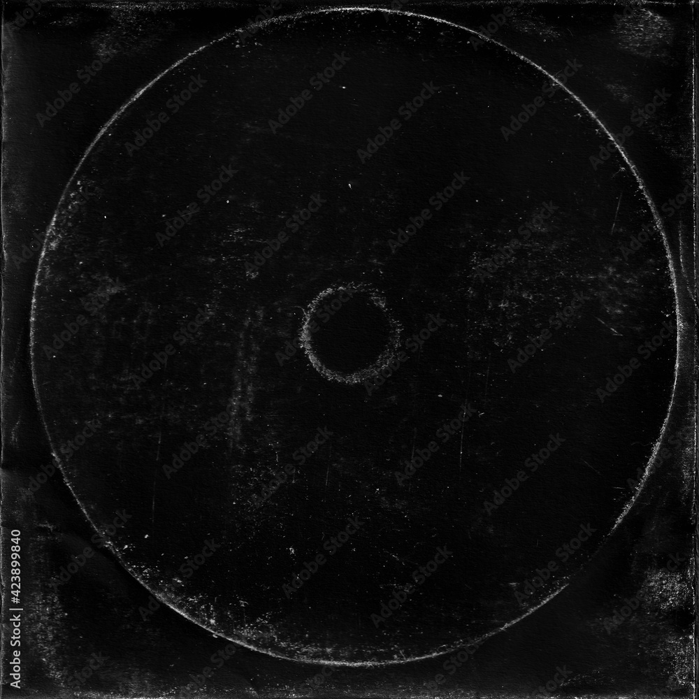 cd mark texture on paper for old cover art. grungy frame in black background. can be used to replicate the aged and worn look for your creative design. - obrazy, fototapety, plakaty 