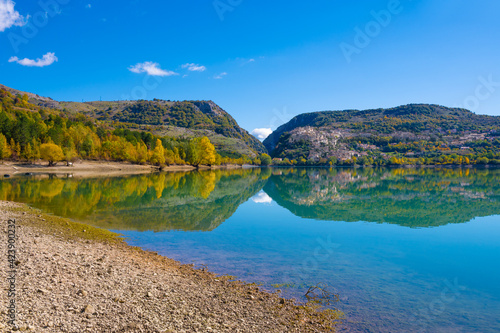 National Park of Abruzzo, Lazio and Molise (Italy) - The autumn with foliage in the mountain natural reserve, with Barrea lake, Camosciara and Val Fondillo landmark. photo