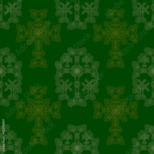 Seamless pattern with ancient Armenian symbol Khachkar. Armenian cross stone for your project