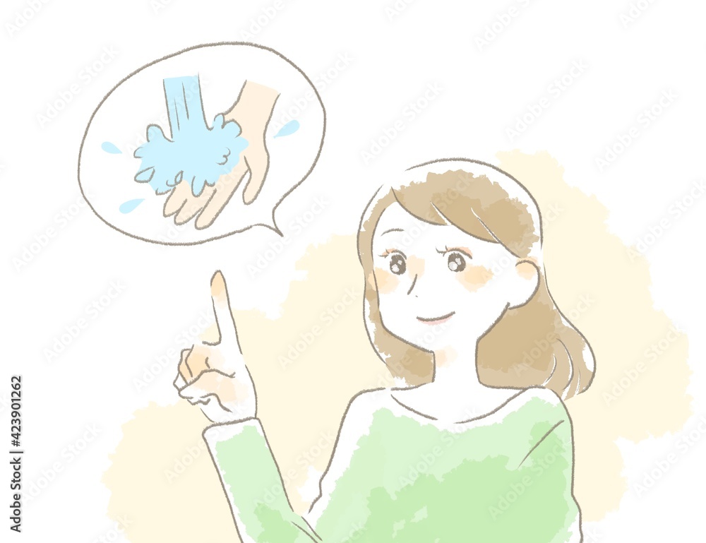 手洗いを勧める女性のイラスト