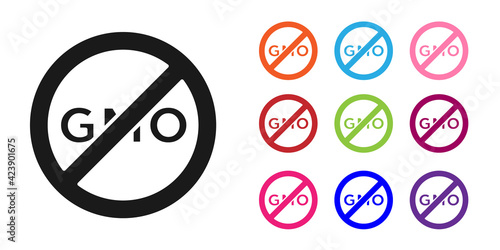 Black No GMO icon isolated on white background. Genetically modified organism acronym. Dna food modification. Set icons colorful. Vector
