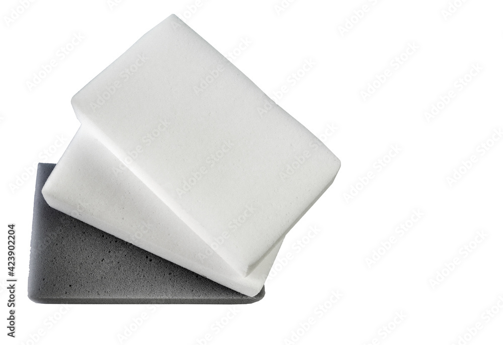 Three melamine sponges on a white background Three melamine sponges on a white background