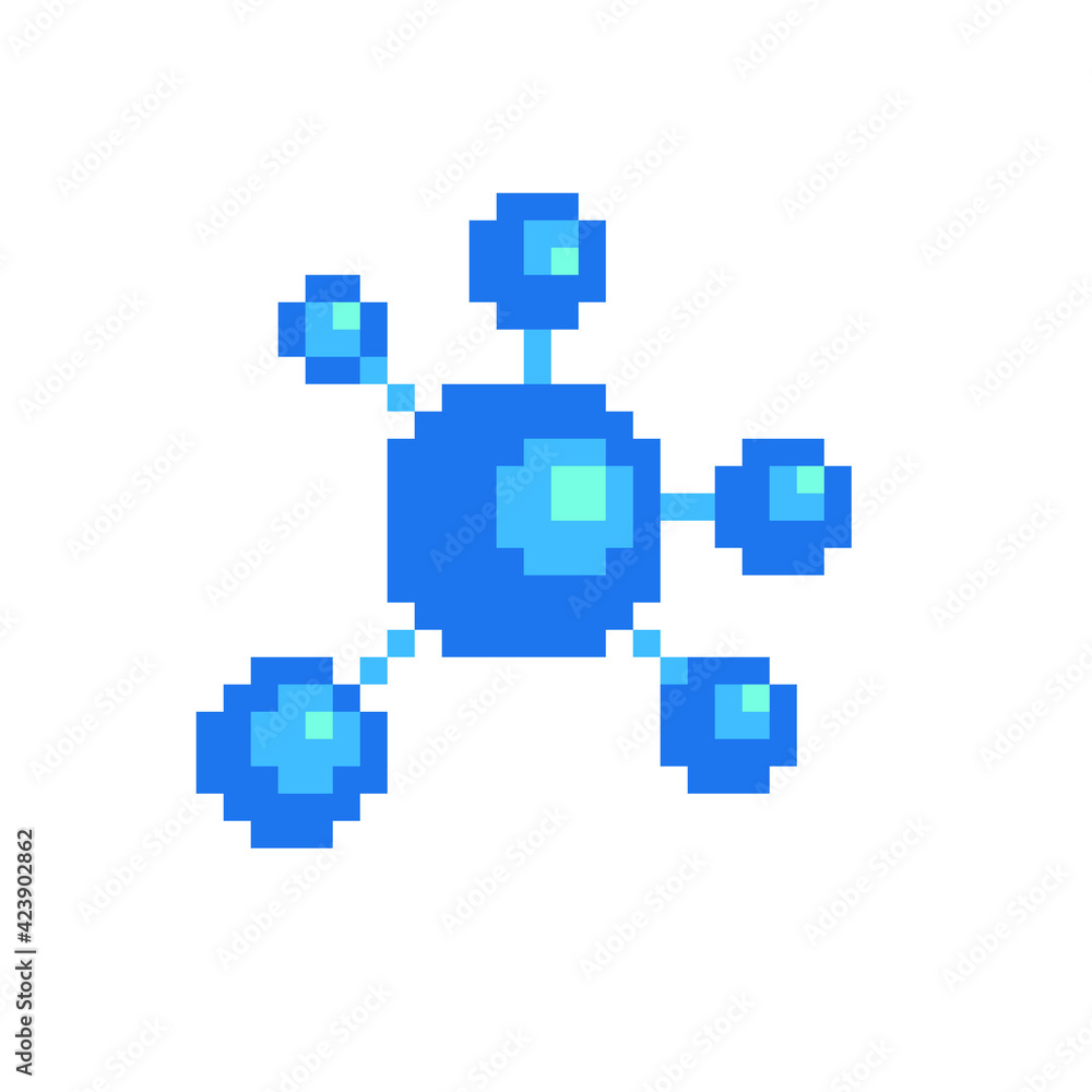 Molecular structure medical biotechnology, dna pixel art icon. Molecule atom gene neural neuron. Isolated vector illustration. 8-bit sprite. Design logo for medicine, science, technology, chemistry. Molecular structure medical biotechnology, dna pixel art icon. Molecule atom gene neural neuron. Isolated vector illustration. 8-bit sprite. Design logo for medicine, science, technology, chemistry.