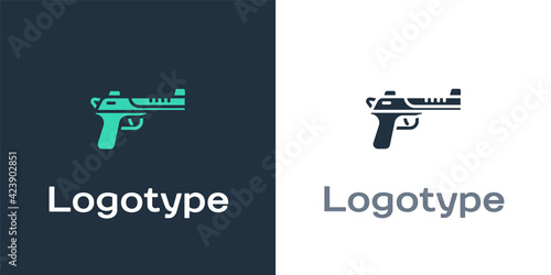 Logotype Desert eagle gun icon isolated on white background. Logo design template element. Vector