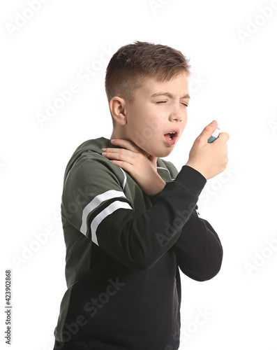 Little boy with inhaler hav...