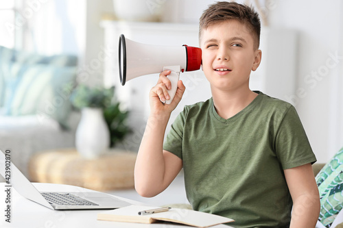 Little boy with megaphone t...