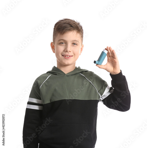 Little boy with inhaler on ...