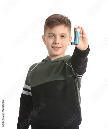 Little boy with inhaler on ...