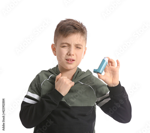 Little boy with inhaler hav...