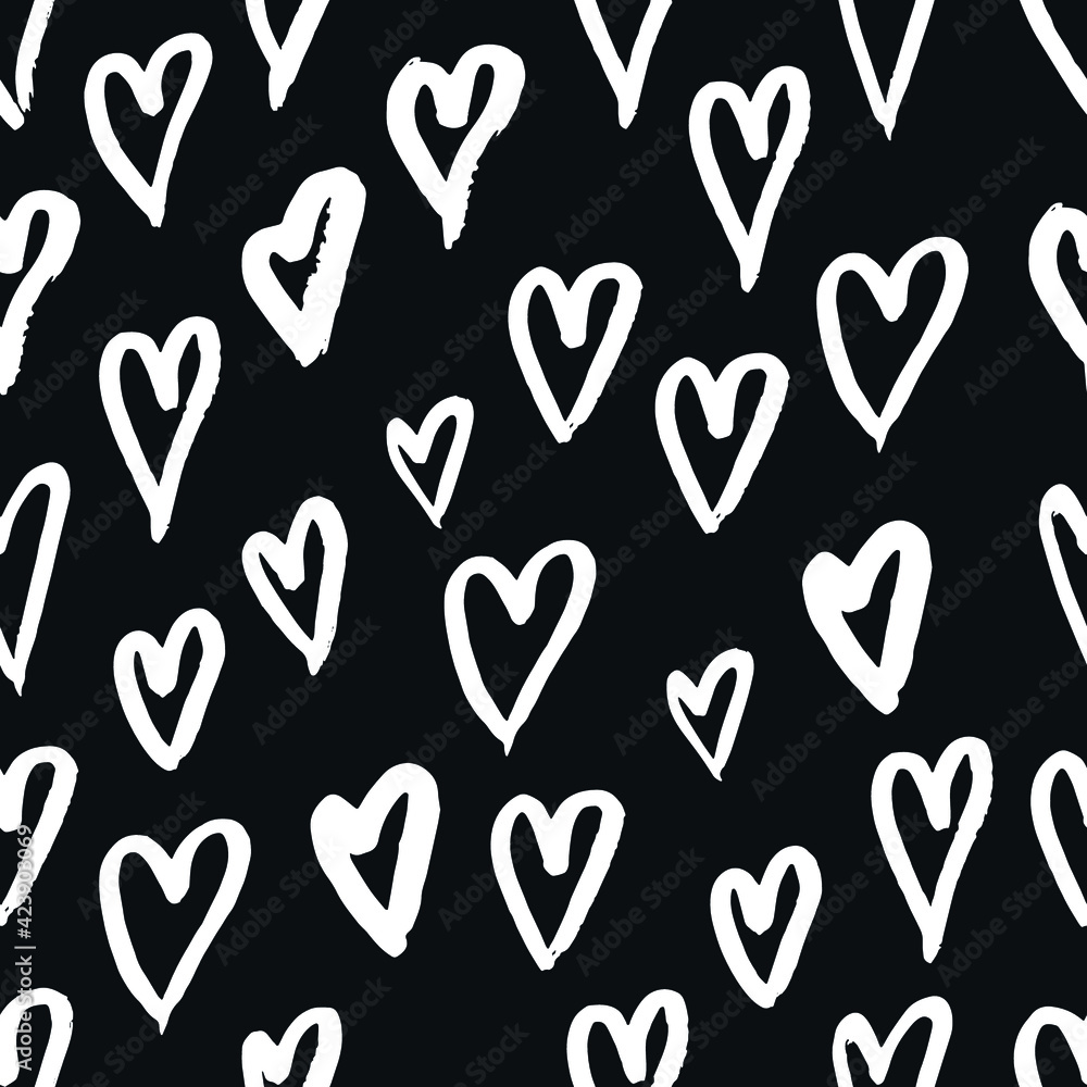 Hand drawn texture. Hearts, brush strokes, seamless pattern made with ink. Artistic fabric pattern. Valentine's day background Hand drawn texture. Hearts, brush strokes, seamless pattern made with ink. Artistic fabric pattern. Valentine's day background