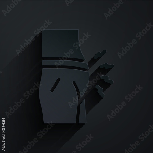 Paper cut Abdominal bloating icon isolated on black background. Constipation or diarrhea. Paper art style. Vector