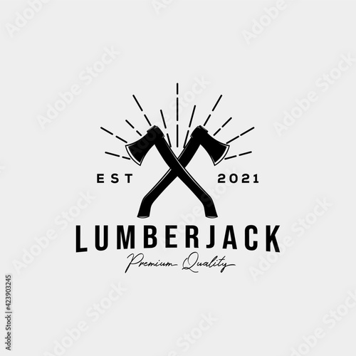 lumberjack vintage isolated logo template vector illustration design. simple traditional axe, cutting wood tool, logo concept
