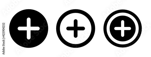 Plus vector icon. Add item sign in circle, create new button.