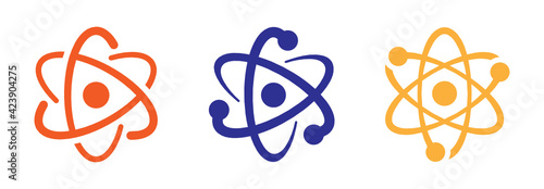 Atom molecule vector icon. Molecular science, set of electron and neutron for scientific research. photo
