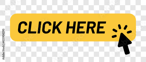 Click Here button vector element isolated on transparent background.
