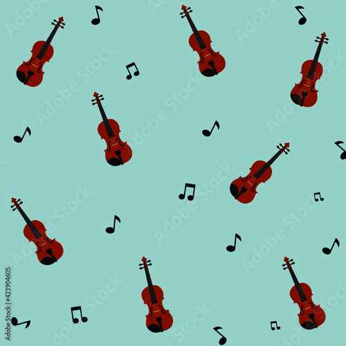 vector violin instrument pattern with musical notation melody in blue background