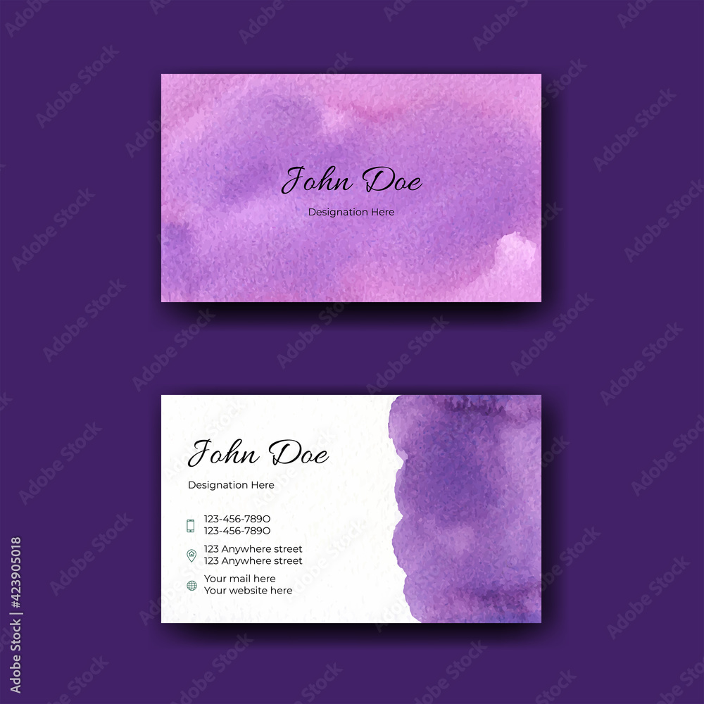 Elegant violet watercolor business card template