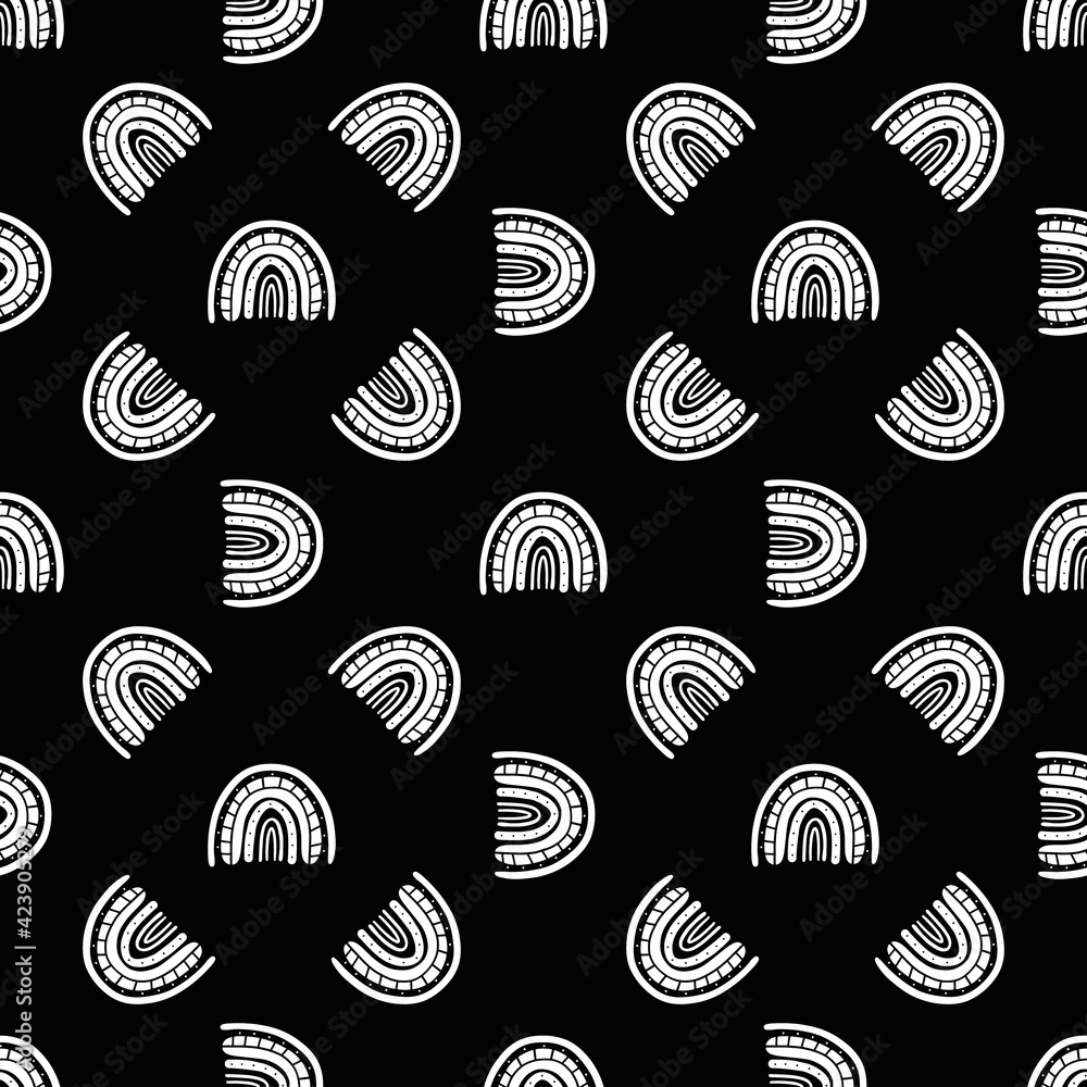 Rainbow black and white pattern. White rainbow pattern. Hand-drawn vector illustration in a minimalistic Scandinavian style Rainbow black and white pattern. White rainbow pattern. Hand-drawn vector illustration in a minimalistic Scandinavian style