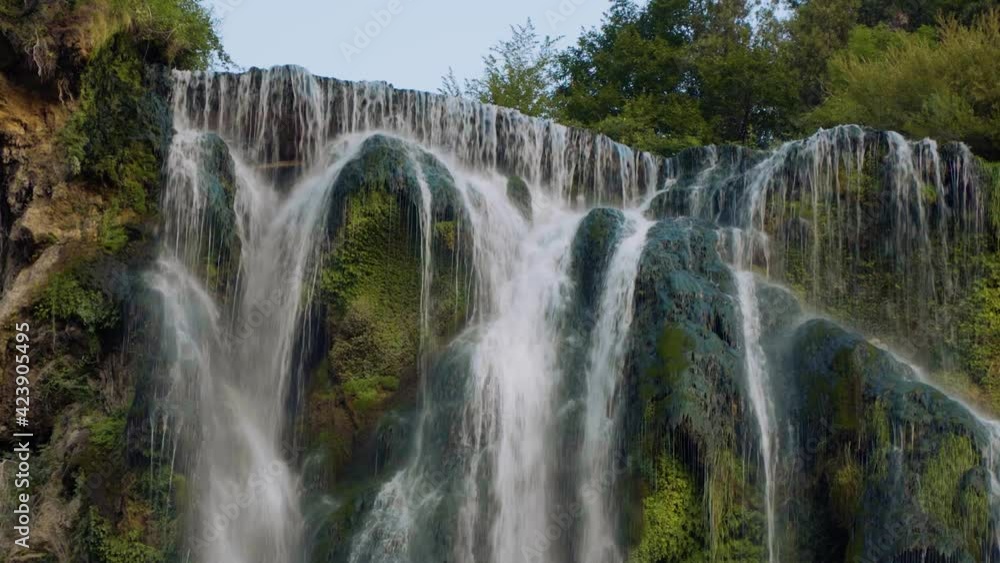 Work before water discharge, small flow. The Cascata delle Marmore is a the largest man-made waterfall. Terni in Umbria Italy. Nature background. Summer Work before water discharge, small flow. The Cascata delle Marmore is a the largest man-made waterfall. Terni in Umbria Italy. Nature background. Summer