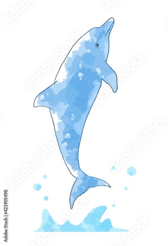 優しいタッチのジャンプをするイルカのイラスト