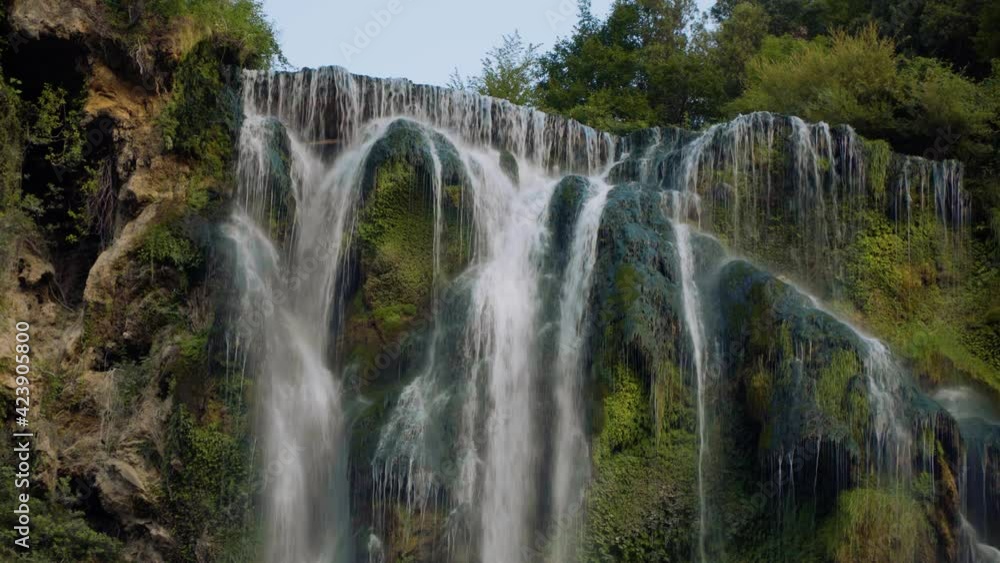 Work before water discharge, small flow. The Cascata delle Marmore is a the largest man-made waterfall. Terni in Umbria Italy. Nature background. Summer Work before water discharge, small flow. The Cascata delle Marmore is a the largest man-made waterfall. Terni in Umbria Italy. Nature background. Summer