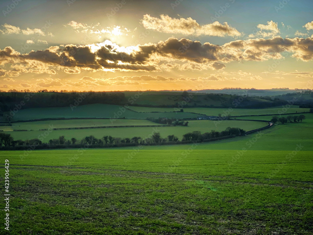 sunset over the rolling hills of Hampshire 