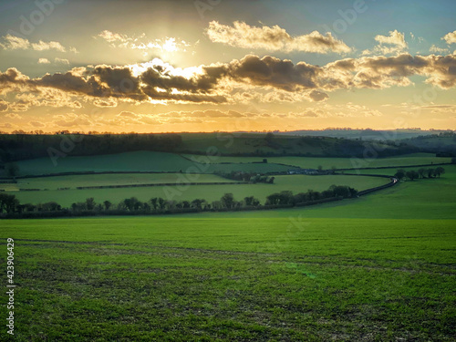 sunset over the rolling hills of Hampshire 