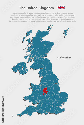 Map United Kingdom divide and region Staffordshire