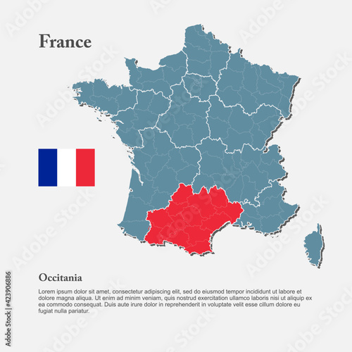 Vector map Europe country France, region Occitania