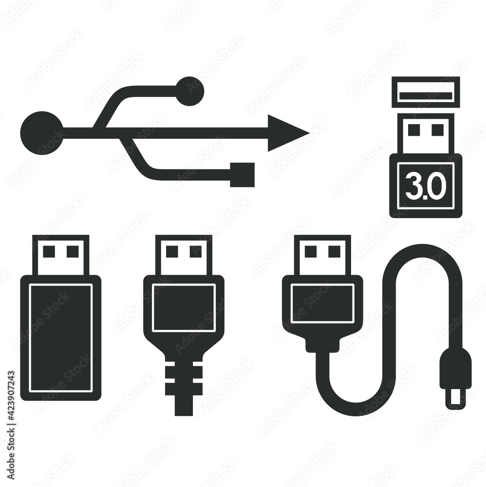 a collections of usb port icons, vector art.