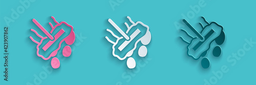 Paper cut Mop icon isolated on blue background. Cleaning service concept. Paper art style. Vector
