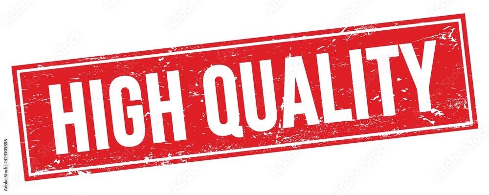HIGH QUALITY text on red grungy rectangle stamp. HIGH QUALITY text on red grungy rectangle stamp.