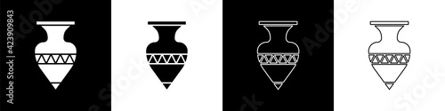 Set Ancient amphorae icon isolated on black and white background. Vector