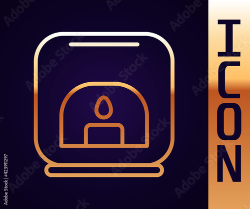 Gold line Aroma lamp icon isolated on black background. Vector Illustration