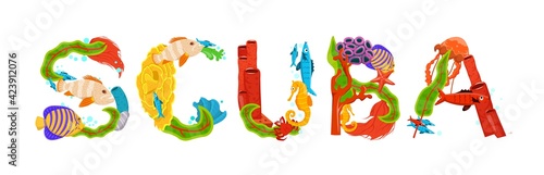 Creative scuba lettering. Unique letters. Vector illustration